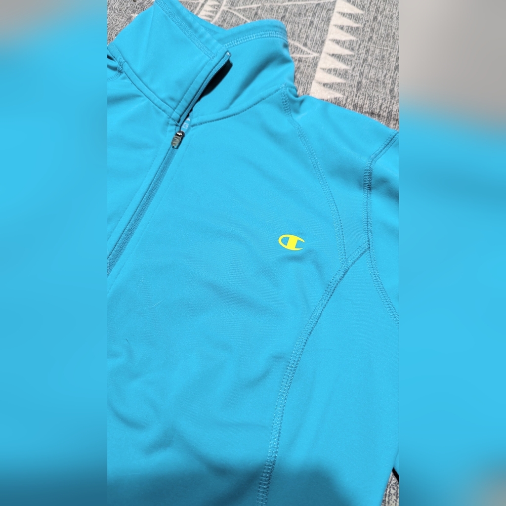 Champion Blue Teal/Turquoise Full Zip Mock Neck Running Jacket Size Medium GUC - Picture 8 of 12